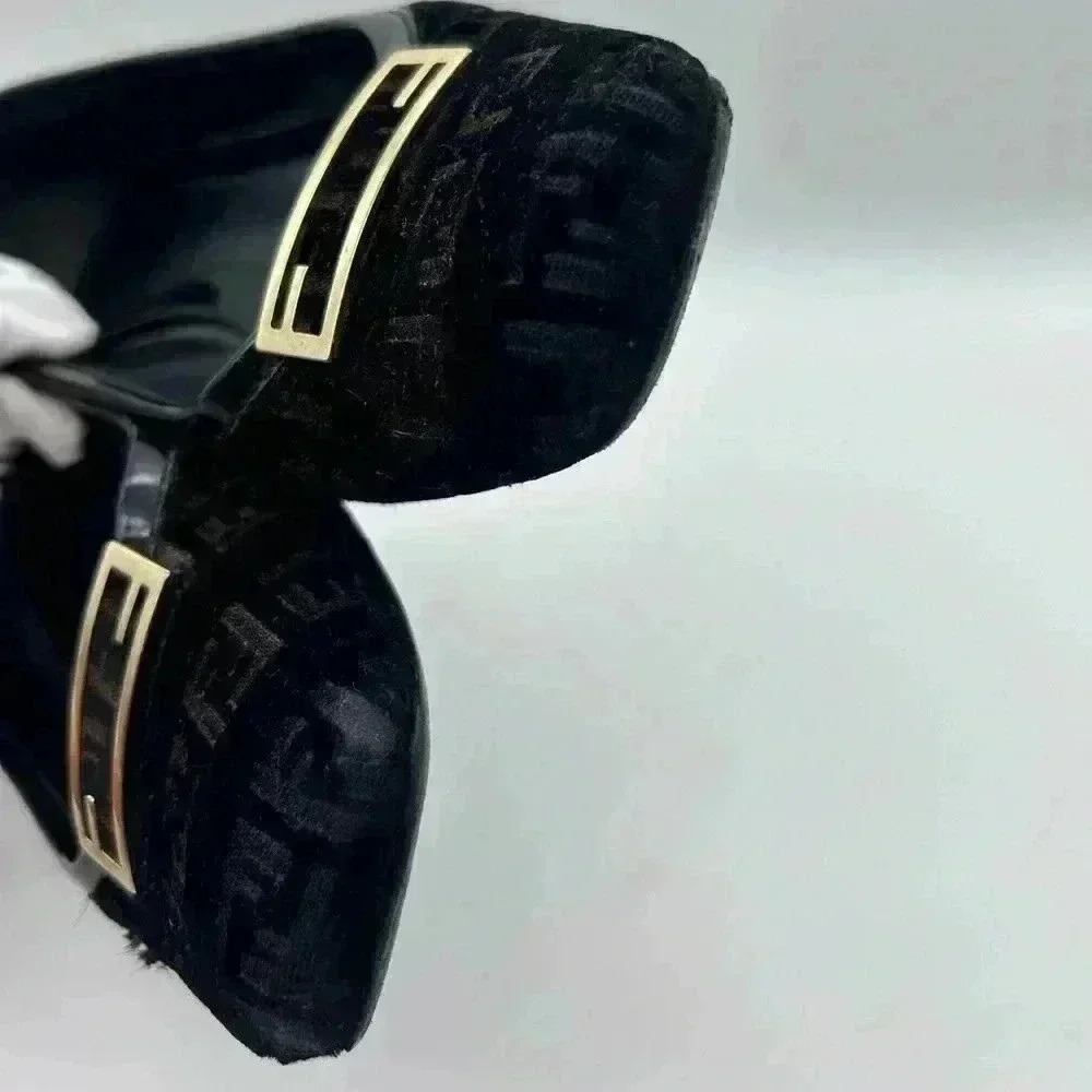 Fendi Italy Black Velour Slip-On Ballet Womens Flats 38 Look At Photos - Picture 8 of 15
